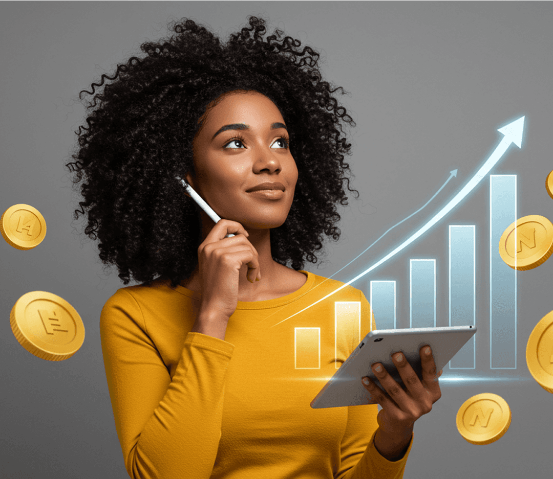 A happy young lady working